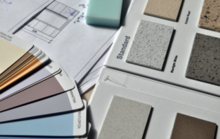 paint cards and colors on a table