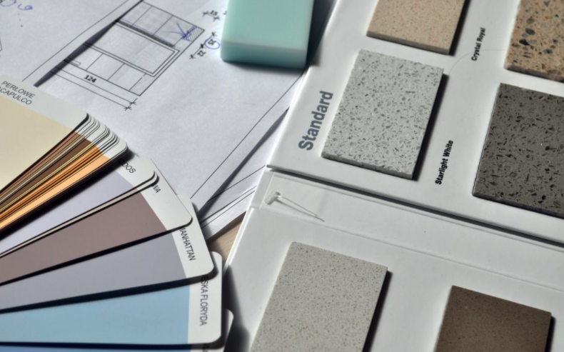 paint cards and colors on a table